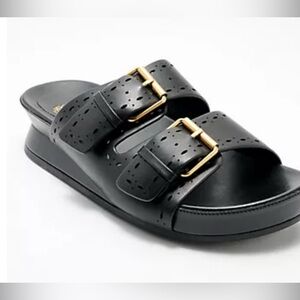 New with Box Leather Vince Camuto Back Slide Sandals with Gold Buckles